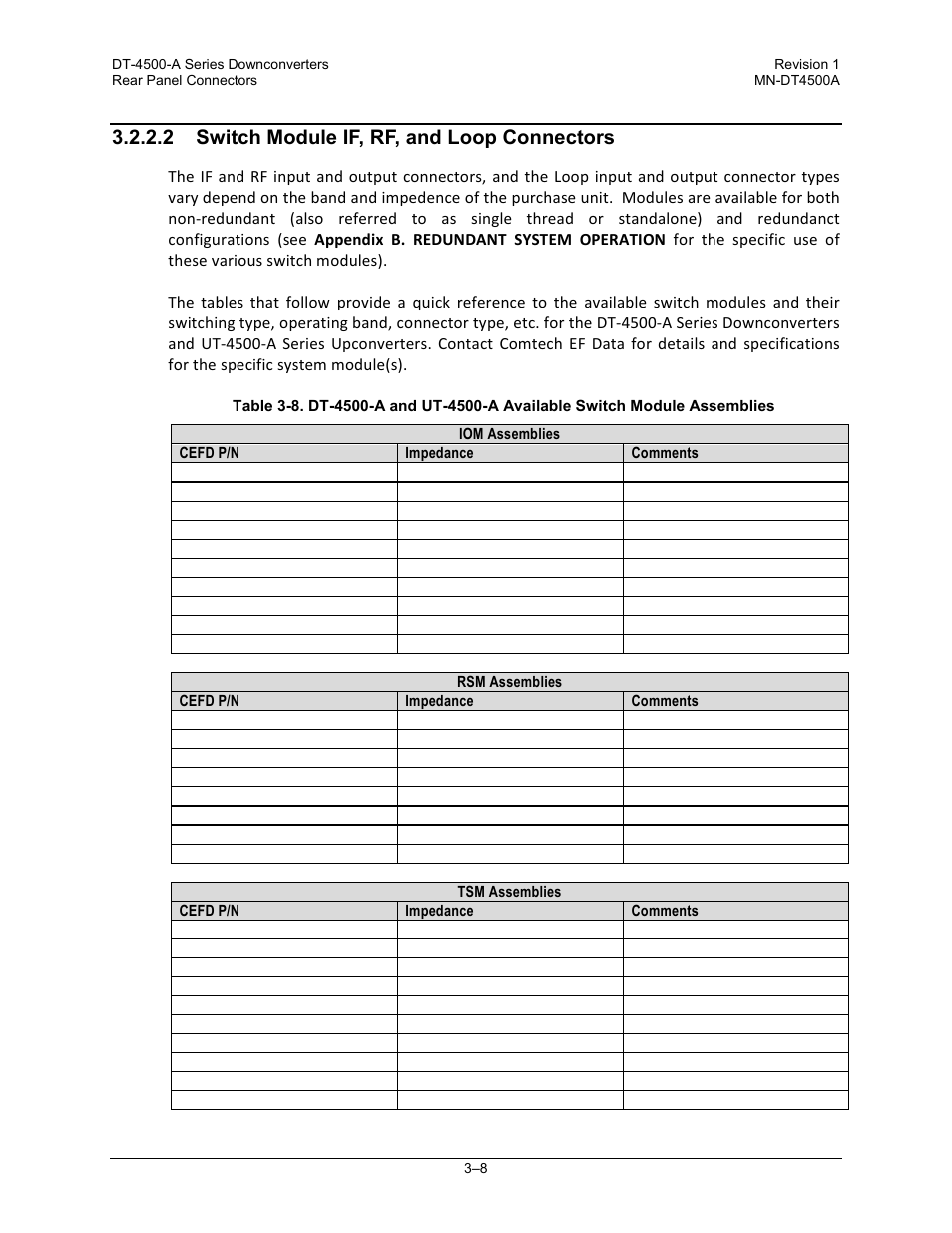 2 switch module if, rf, and loop connectors | Comtech EF Data DT-4500-A Series User Manual | Page 58 / 162