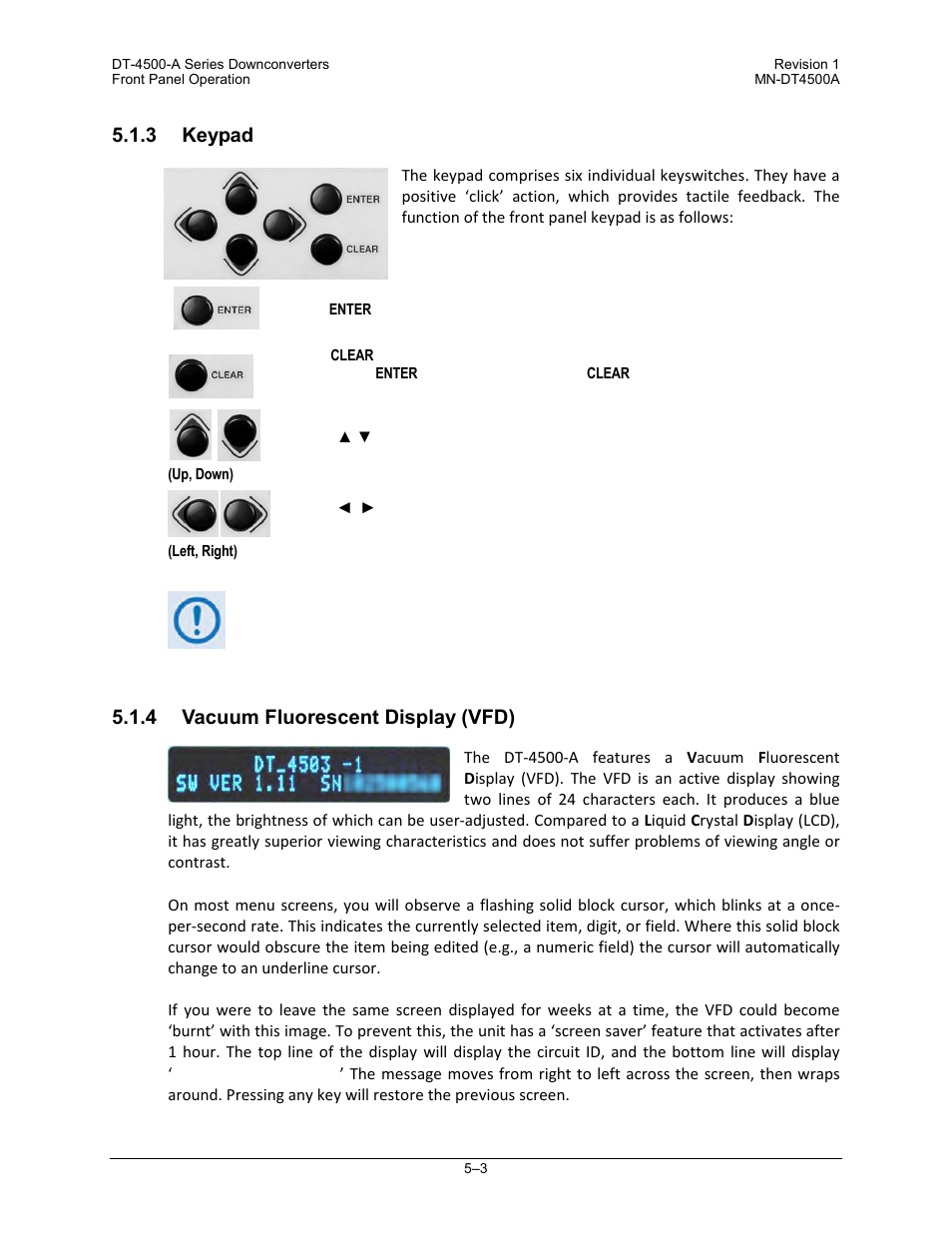 3 keypad, 4 vacuum fluorescent display (vfd) | Comtech EF Data DT-4500-A Series User Manual | Page 71 / 162