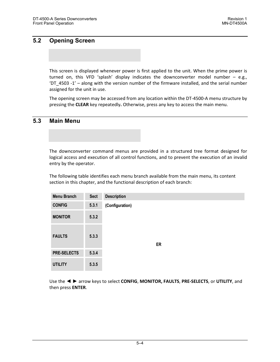 2 2bopening screen, 3 main menu, Opening screen | Comtech EF Data DT-4500-A Series User Manual | Page 72 / 162