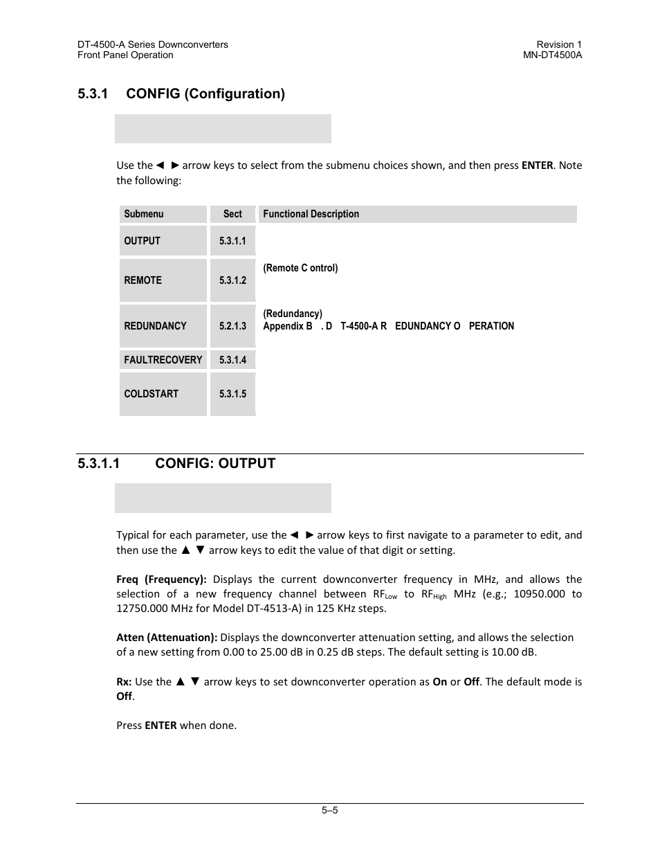 1 config (configuration), 1 config: output | Comtech EF Data DT-4500-A Series User Manual | Page 73 / 162