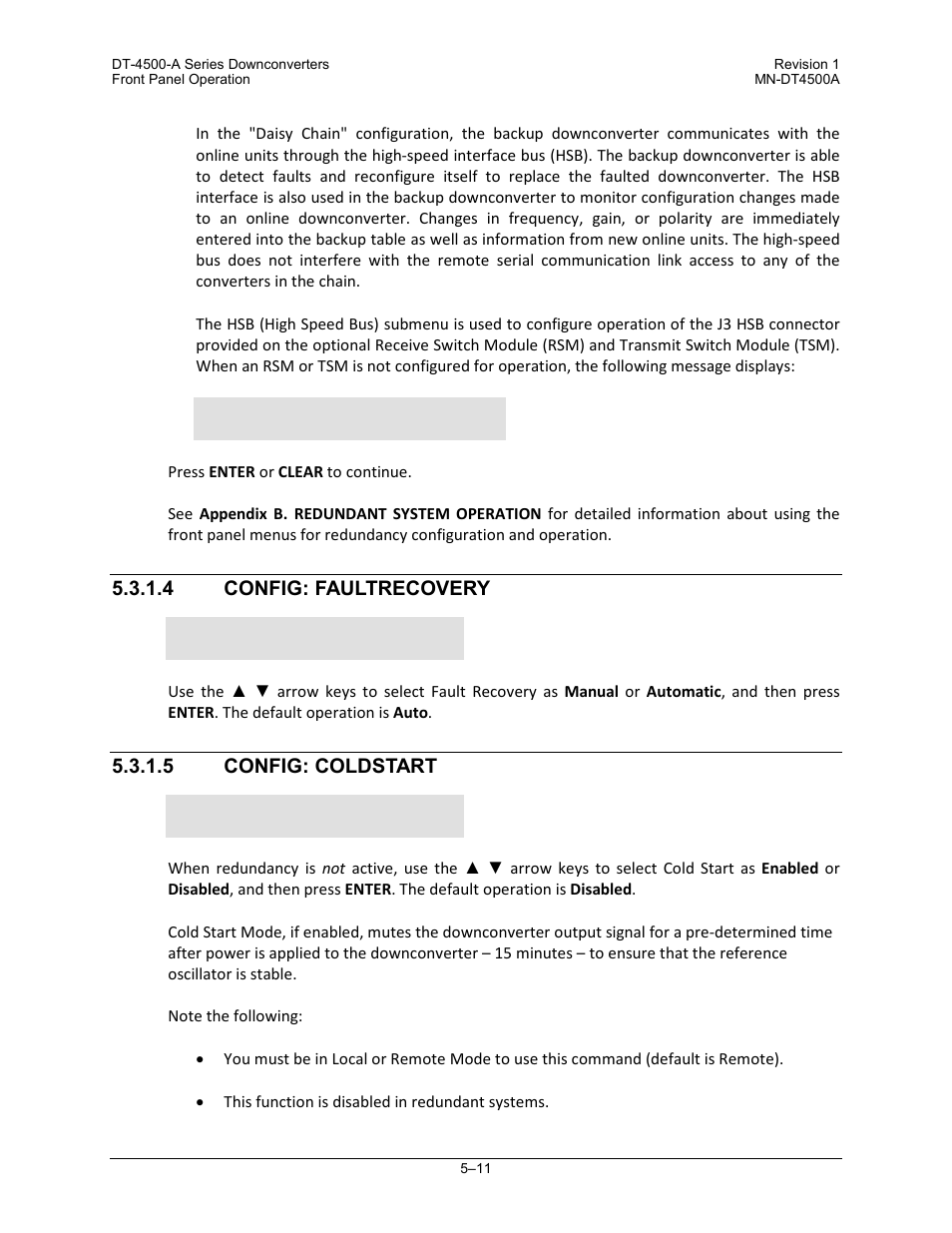 4 config: faultrecovery, 5 config: coldstart | Comtech EF Data DT-4500-A Series User Manual | Page 79 / 162