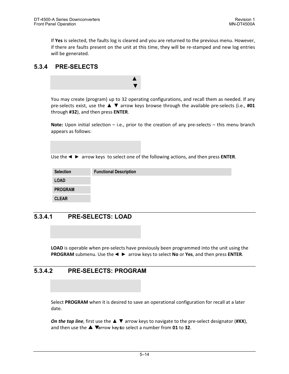 4 pre-selects, 1 pre-selects: load, 2 pre-selects: program | Comtech EF Data DT-4500-A Series User Manual | Page 82 / 162