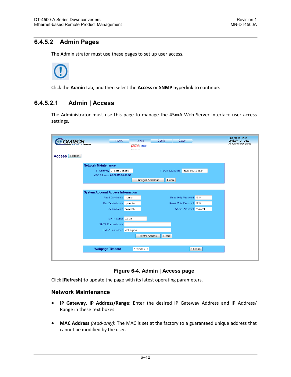 1 admin | access | Comtech EF Data DT-4500-A Series User Manual | Page 98 / 162