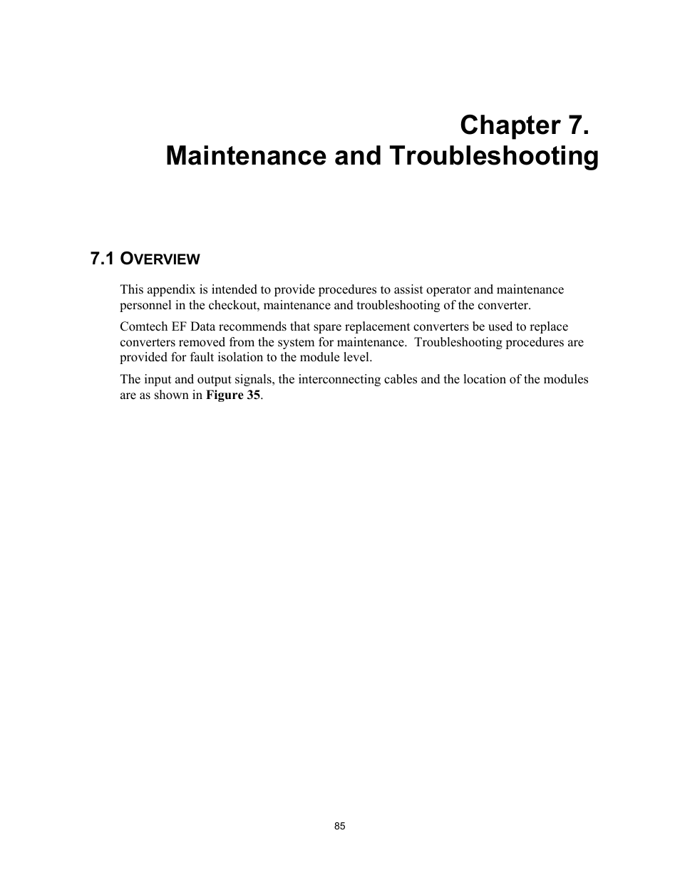 Maintenance and troubleshooting, Overview, Chapter 7. maintenance and troubleshooting | Comtech EF Data UT-4500 Series User Manual | Page 103 / 112