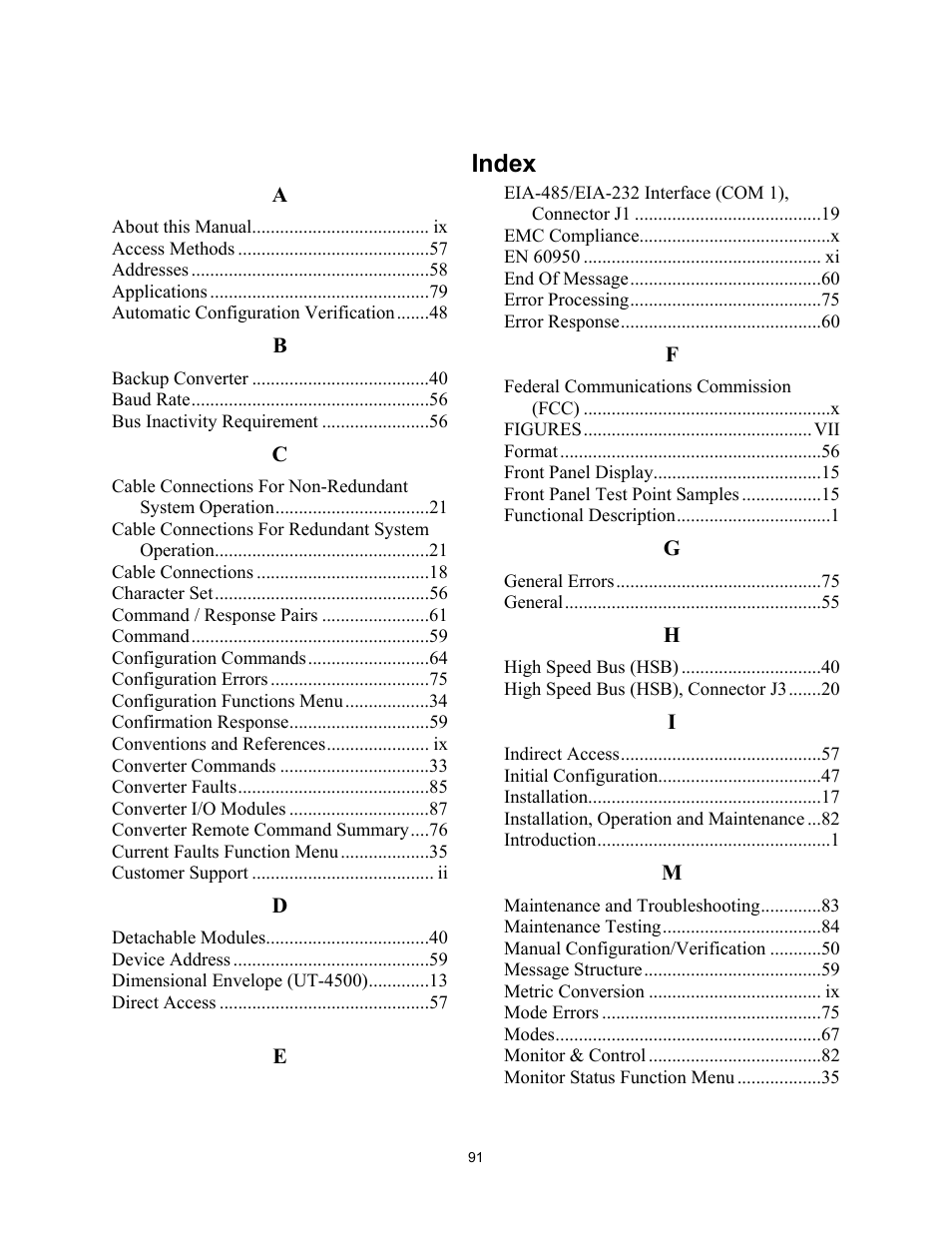 Index | Comtech EF Data UT-4500 Series User Manual | Page 109 / 112