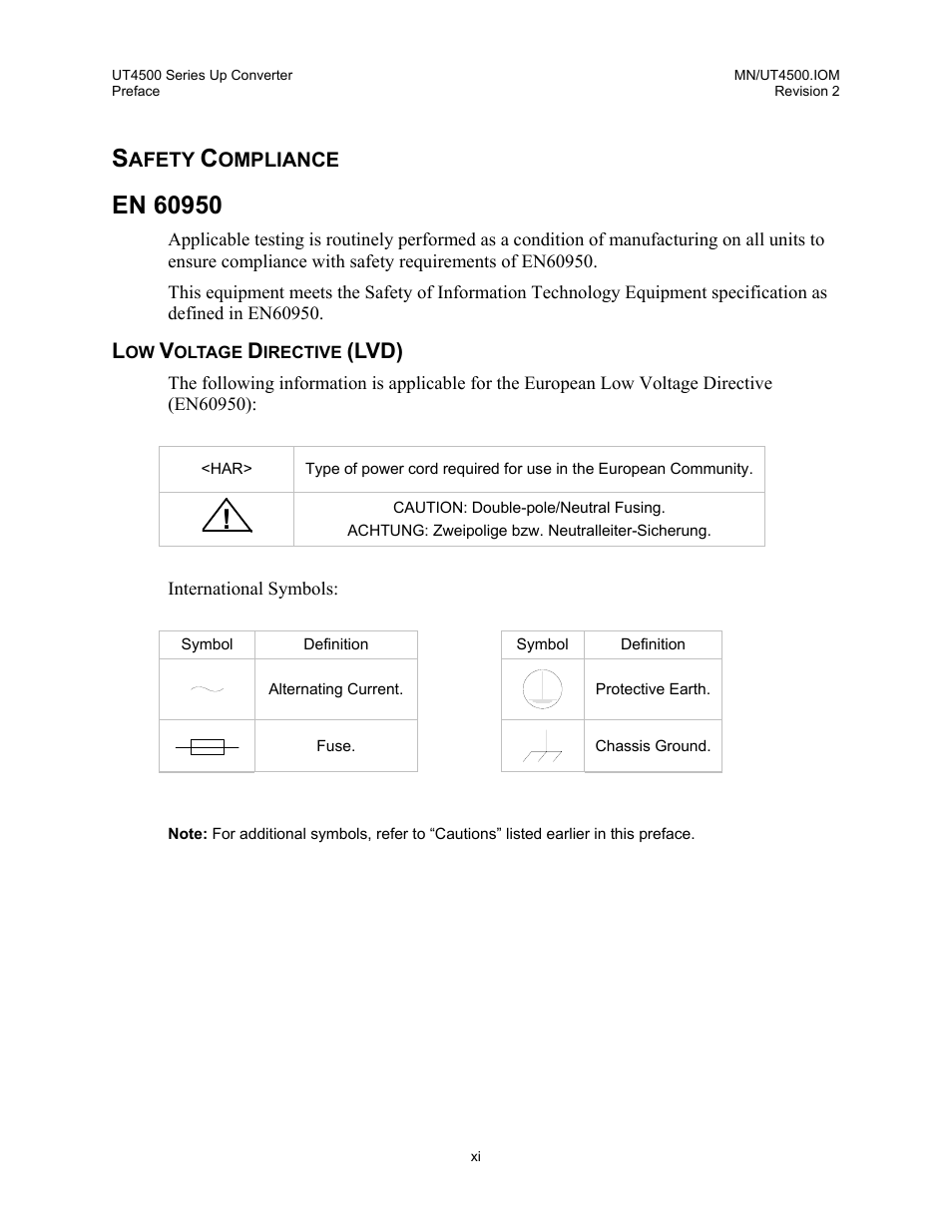 Safety compliance, En 60950, Low voltage directive (lvd) | Lvd) | Comtech EF Data UT-4500 Series User Manual | Page 17 / 112
