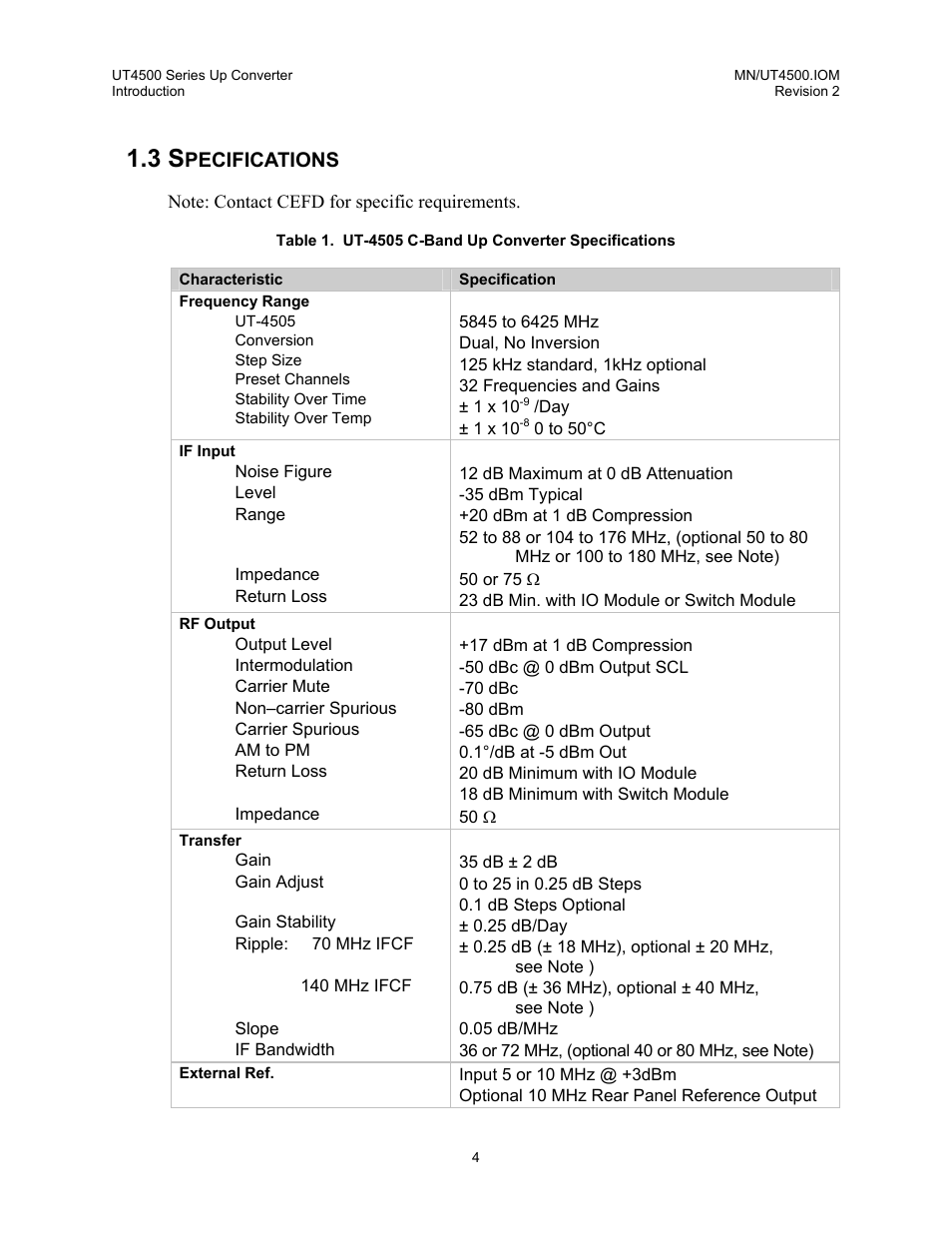 Specifications, Pecifications | Comtech EF Data UT-4500 Series User Manual | Page 22 / 112