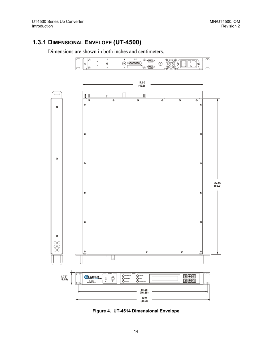 Dimensional envelope (ut-4500), Ut-4500), Imensional | Nvelope | Comtech EF Data UT-4500 Series User Manual | Page 32 / 112