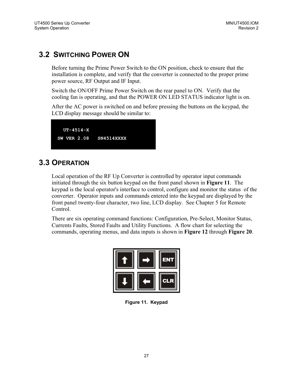 Switching power on, Operation | Comtech EF Data UT-4500 Series User Manual | Page 45 / 112