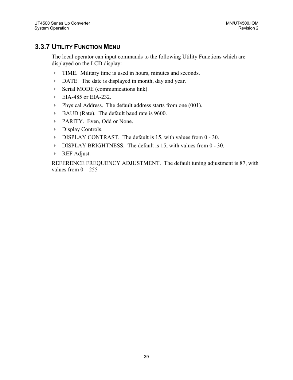 Utility function menu | Comtech EF Data UT-4500 Series User Manual | Page 57 / 112