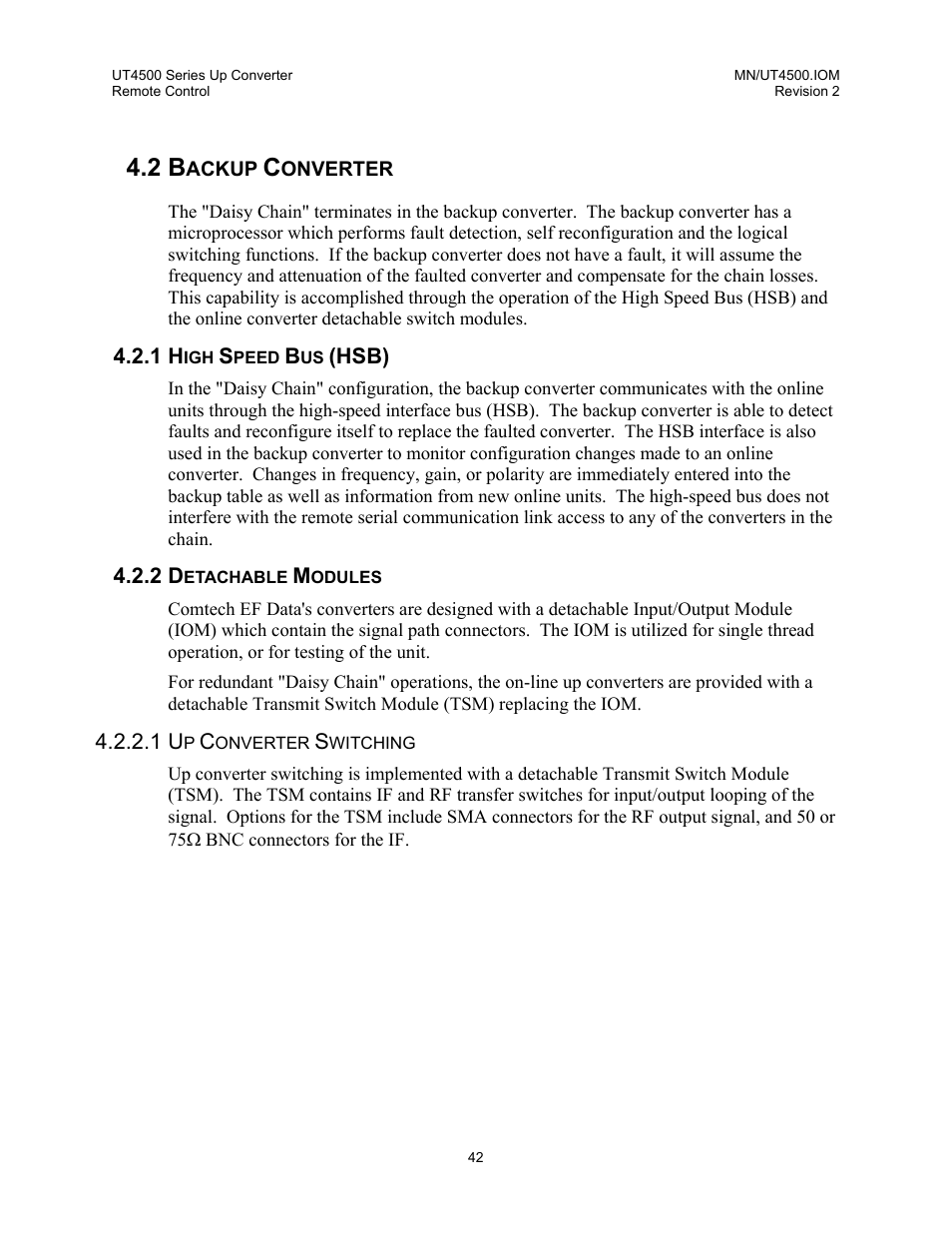 Backup converter, High speed bus (hsb), Detachable modules | Up converter switching | Comtech EF Data UT-4500 Series User Manual | Page 60 / 112