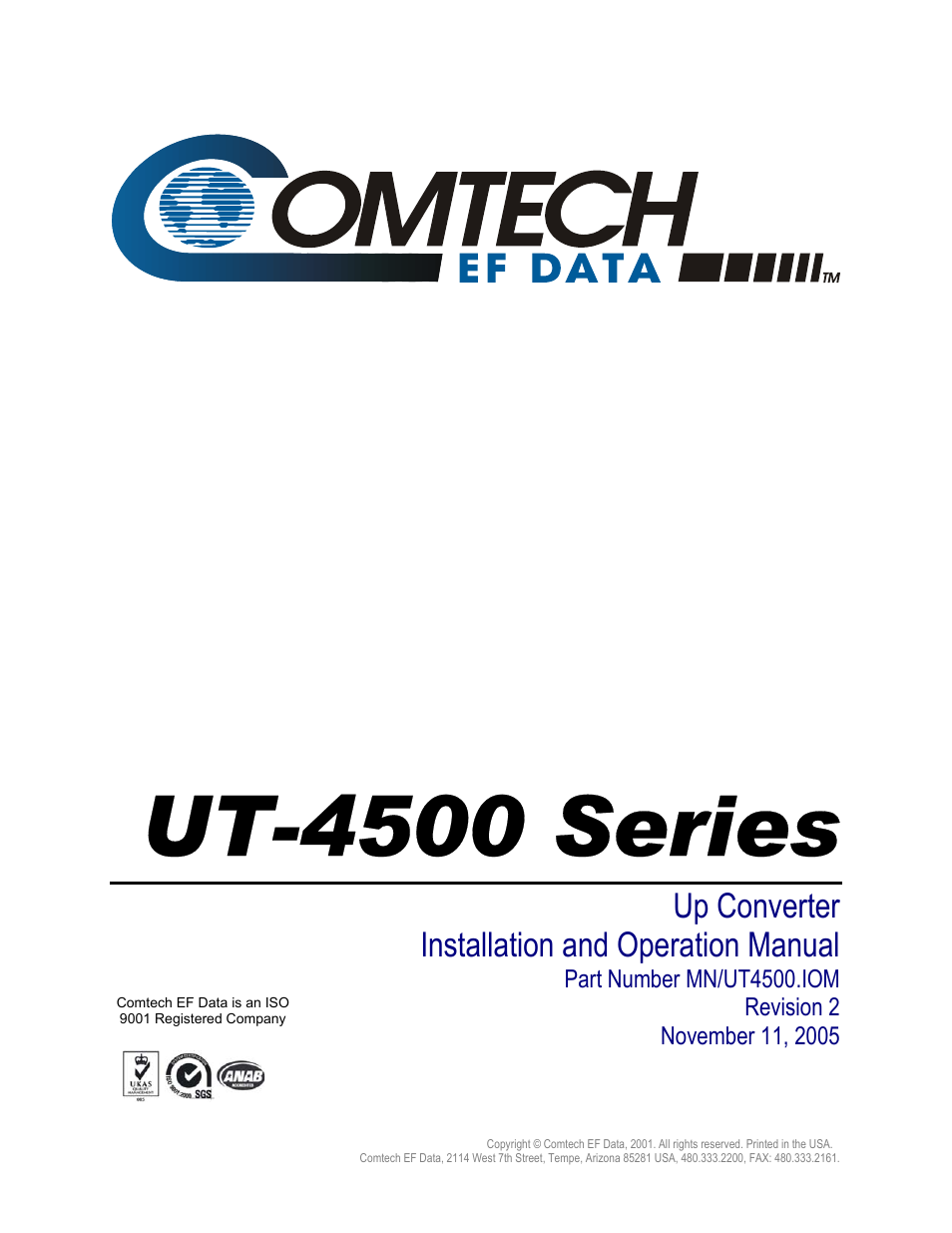 Ut-4500 series, Up converter, Installation and operation manual | Comtech EF Data UT-4500 Series User Manual | Page 7 / 112