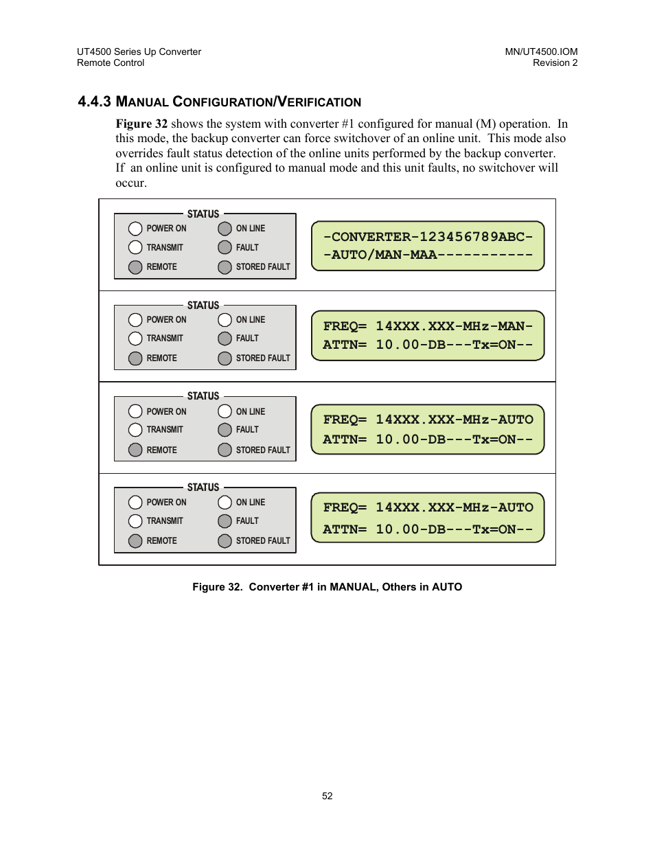 Manual configuration/verification | Comtech EF Data UT-4500 Series User Manual | Page 70 / 112