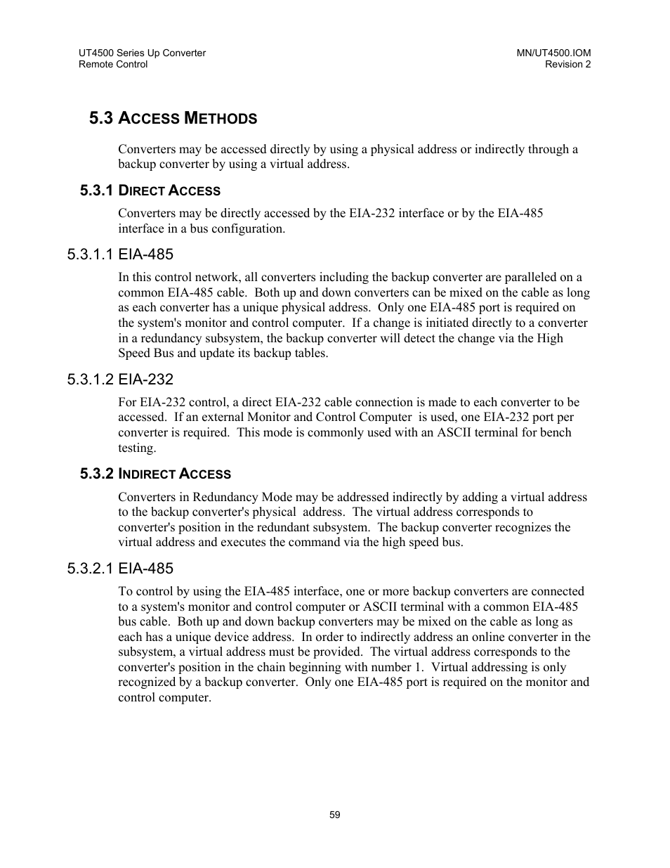 Access methods, Direct access, Eia-485 | Eia-232, Indirect access | Comtech EF Data UT-4500 Series User Manual | Page 77 / 112