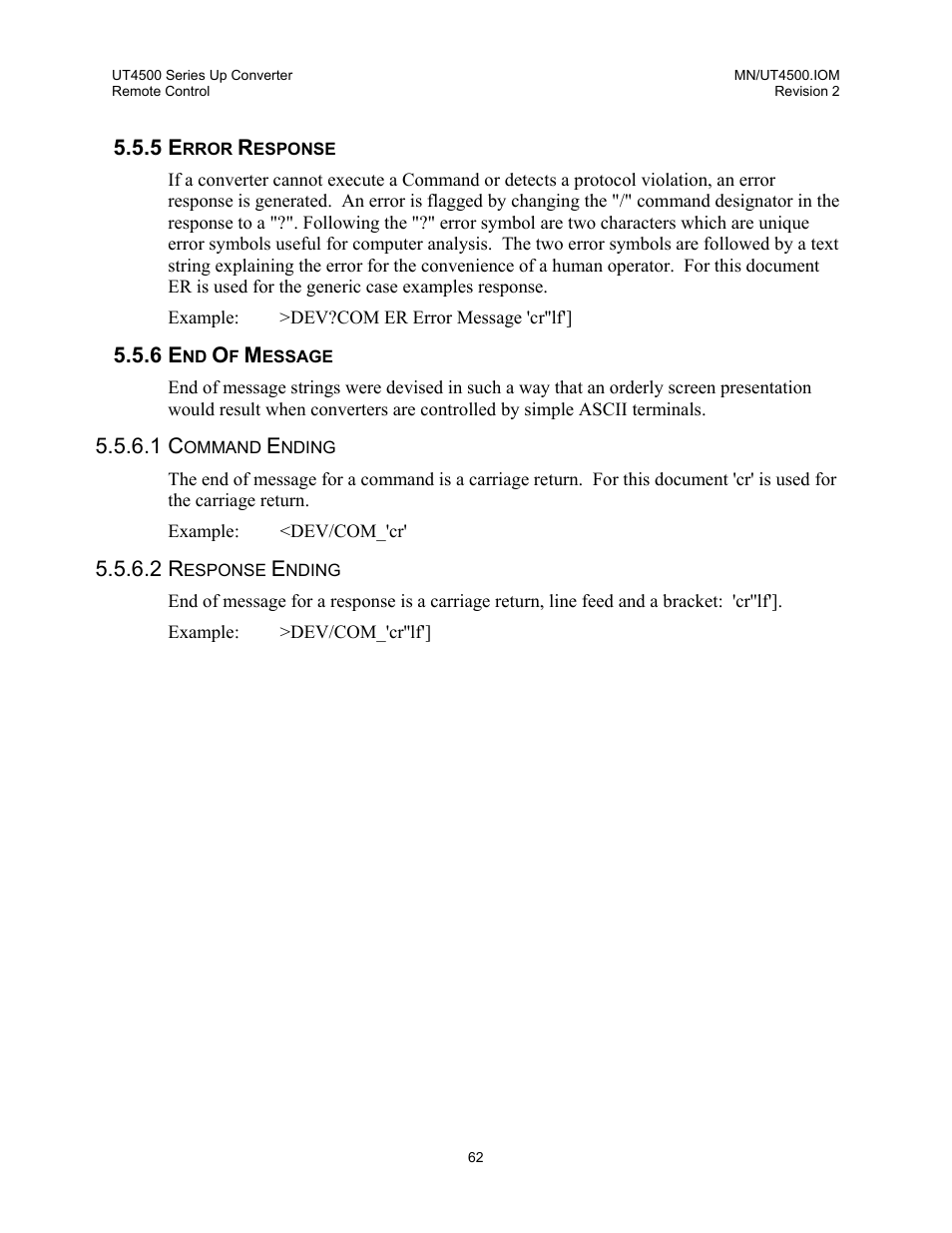 Error response, End of message, Command ending | Response ending | Comtech EF Data UT-4500 Series User Manual | Page 80 / 112