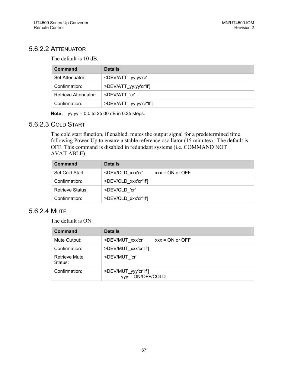 Attenuator, Cold start, Mute | Comtech EF Data UT-4500 Series User Manual | Page 85 / 112