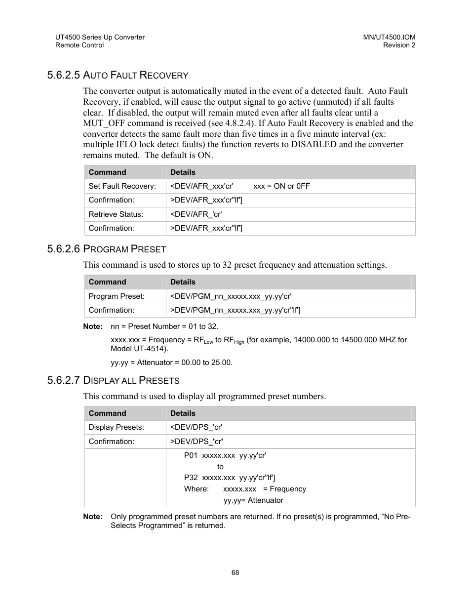 Auto fault recovery, Program preset, Display all presets | Comtech EF Data UT-4500 Series User Manual | Page 86 / 112