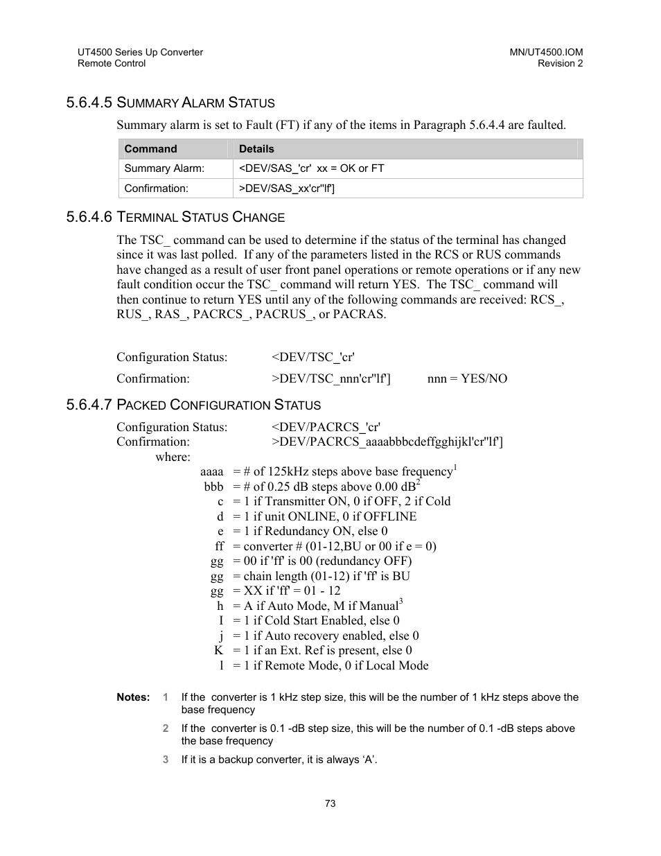 Summary alarm status, Terminal status change, Packed configuration status | Comtech EF Data UT-4500 Series User Manual | Page 91 / 112