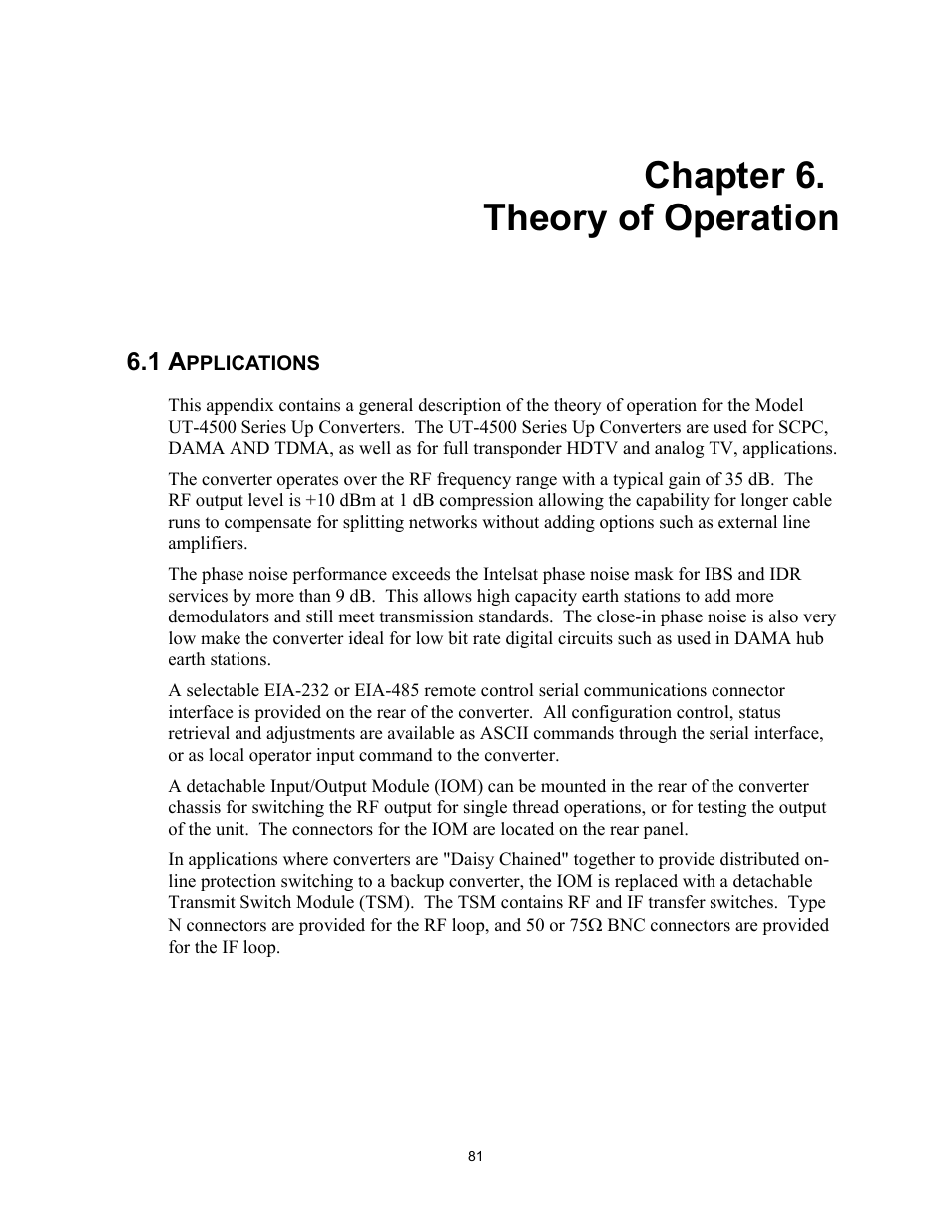 Theory of operation, Applications, Chapter 6. theory of operation | Comtech EF Data UT-4500 Series User Manual | Page 99 / 112