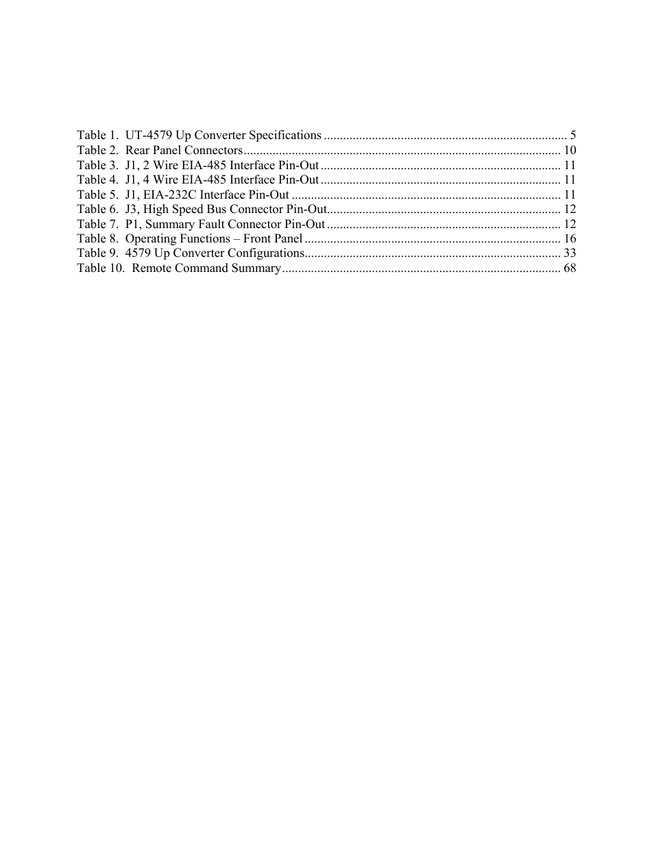 Tables | Comtech EF Data UT-4579 User Manual | Page 12 / 100