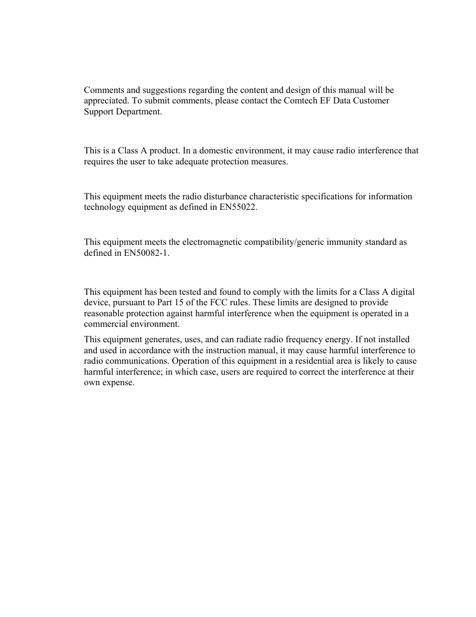 Emc c, Fcc) | Comtech EF Data UT-4579 User Manual | Page 14 / 100