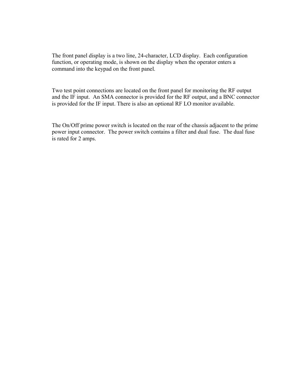 Front panel display, Front panel test point samples, Prime power switch | Comtech EF Data UT-4579 User Manual | Page 20 / 100