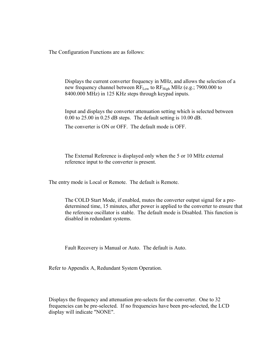 Configuration functions menu, Pre-select function menu | Comtech EF Data UT-4579 User Manual | Page 42 / 100