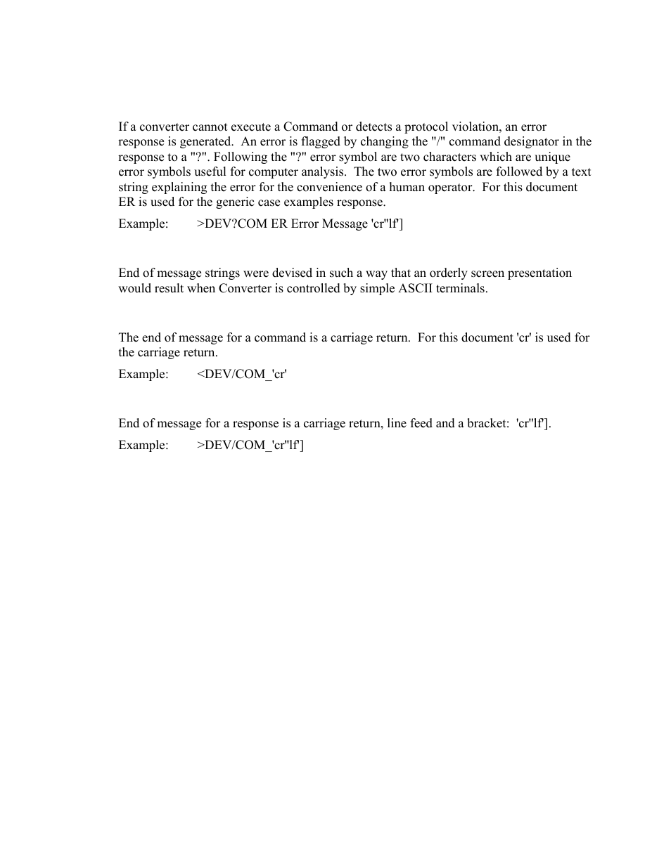 Error response, End of message, B.5.5 error response b.5.6 end of message | Comtech EF Data UT-4579 User Manual | Page 68 / 100