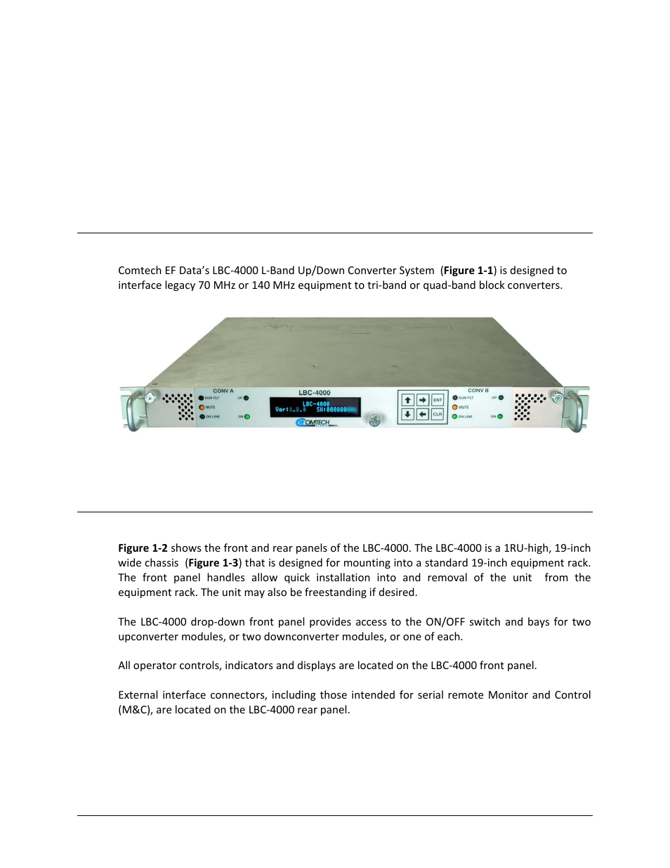 Chapter 1. introduction, 1 overview, 2 features | Comtech EF Data LBC-4000 User Manual | Page 19 / 108