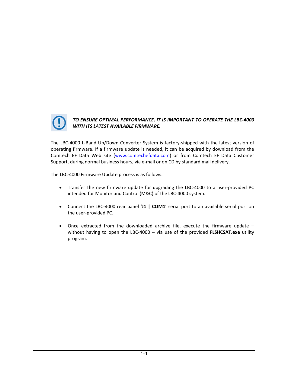 Chapter 4. updating firmware, 1 updating firmware via the internet | Comtech EF Data LBC-4000 User Manual | Page 47 / 108