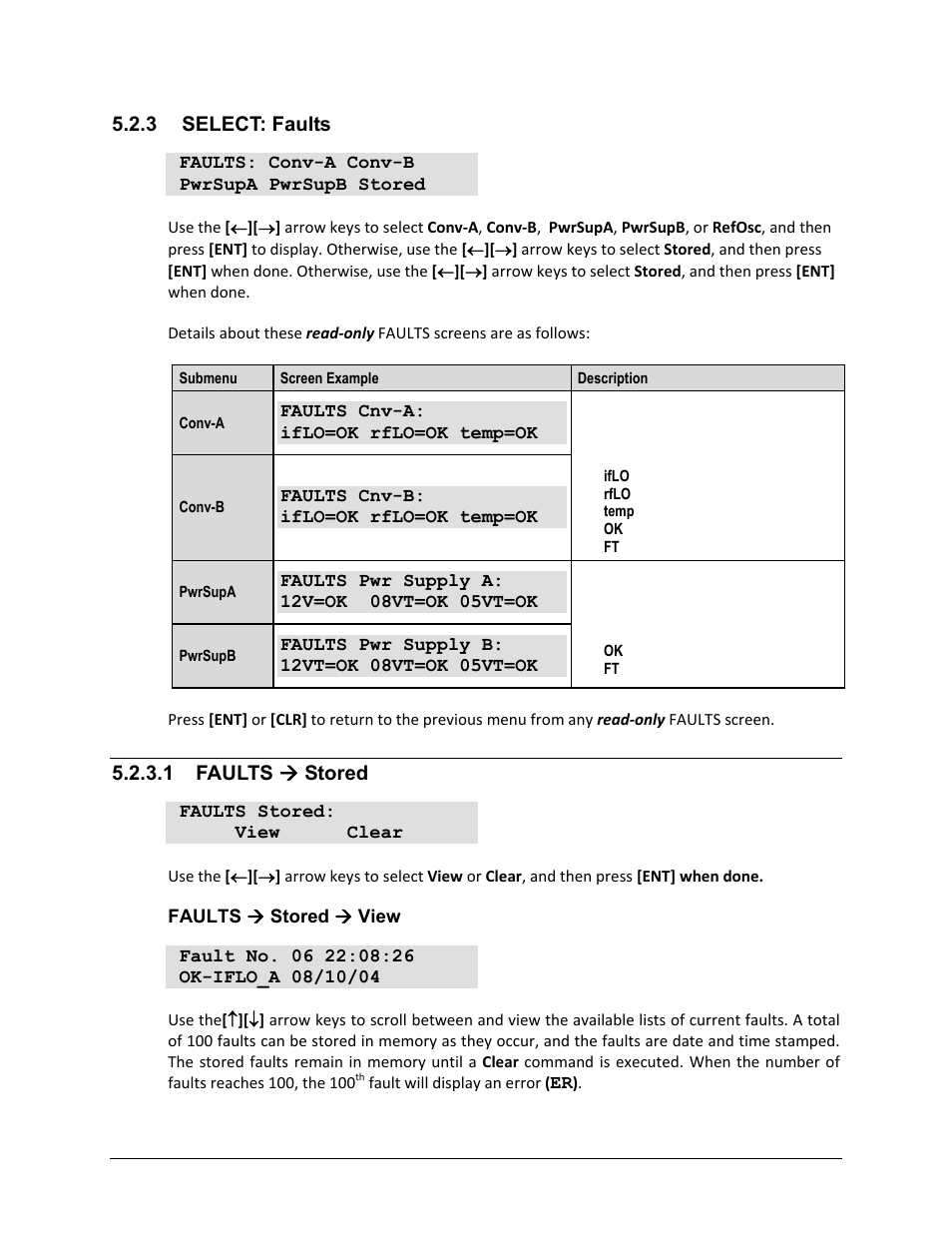 3 select: faults, 1 faults ( stored, 1 faults æ stored | Comtech EF Data LBC-4000 User Manual | Page 67 / 108