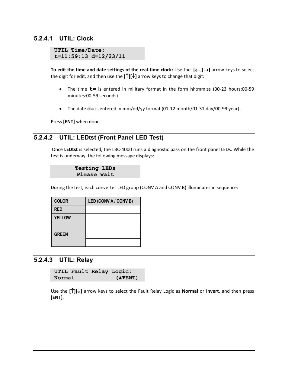 1 util: clock, 2 util: ledtst (front panel led test), 3 util: relay | Comtech EF Data LBC-4000 User Manual | Page 69 / 108