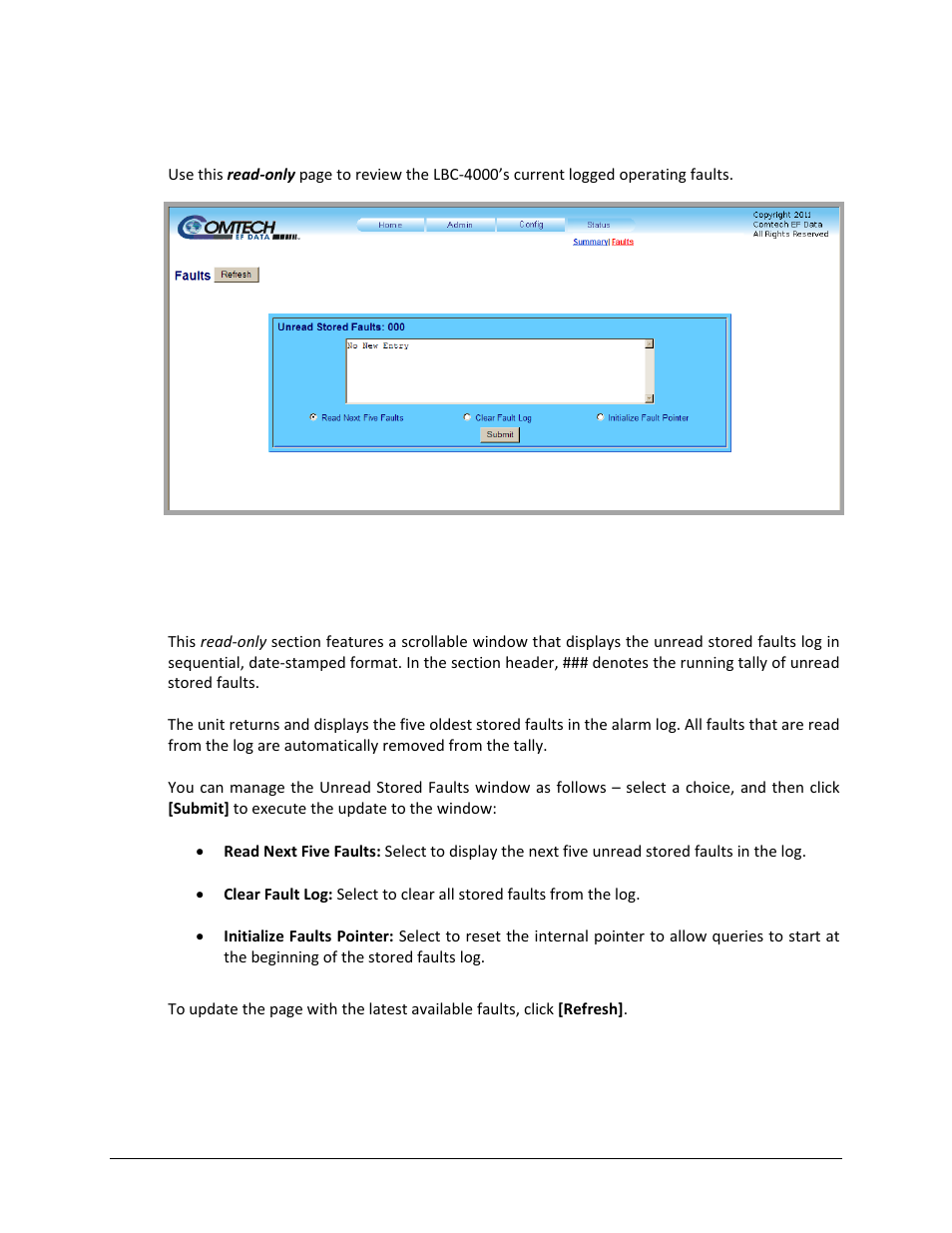 2 status | faults | Comtech EF Data LBC-4000 User Manual | Page 102 / 142