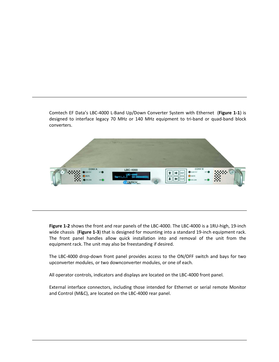 Chapter 1. introduction, 1 overview, 2 features | Comtech EF Data LBC-4000 User Manual | Page 19 / 142