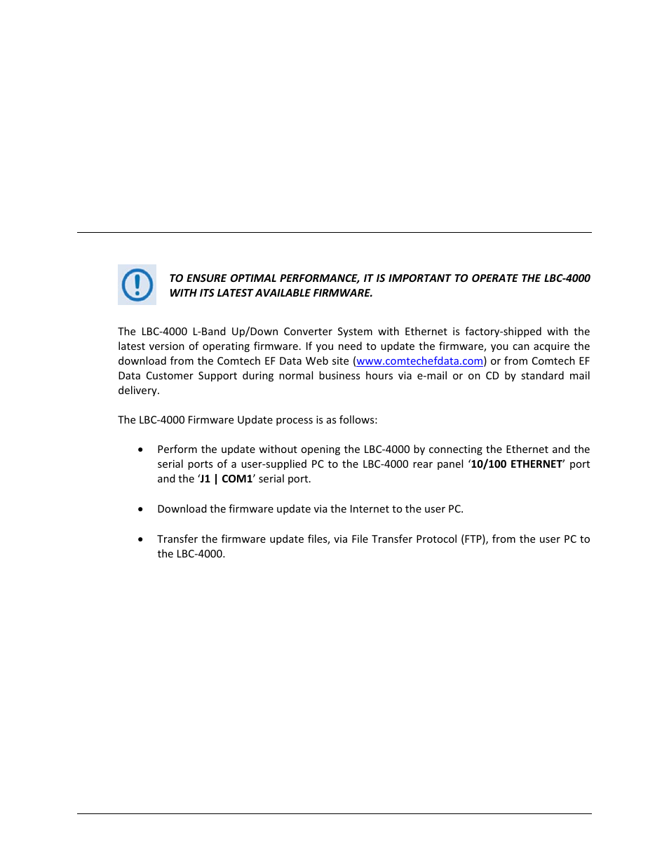 Chapter 4. updating firmware, 1 updating firmware via the internet | Comtech EF Data LBC-4000 User Manual | Page 47 / 142