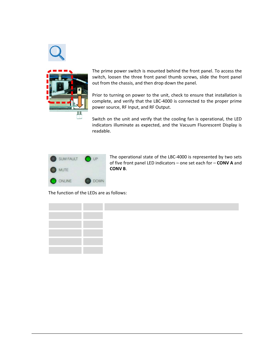 1 energizing the lbc-4000, 2 conv a and conv b led indicators | Comtech EF Data LBC-4000 User Manual | Page 58 / 142