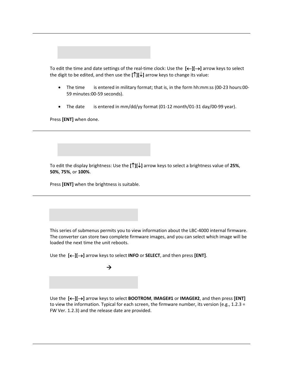 1 utility: time, 2 utility: disp (display brightness), 3 utility: firmware | Comtech EF Data LBC-4000 User Manual | Page 72 / 142