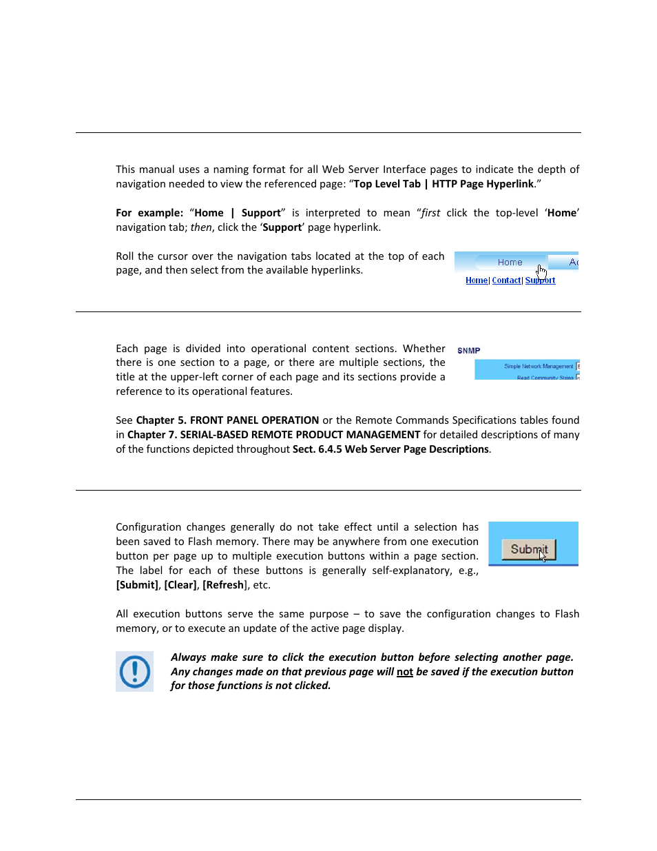 3 web server interface – operational features, 1 navigation, 3 execution buttons | Comtech EF Data LBC-4000 User Manual | Page 85 / 142