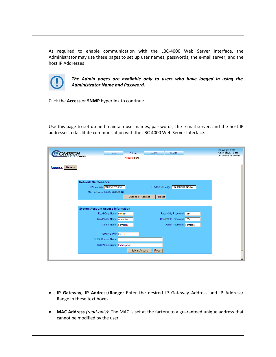 1 admin | access | Comtech EF Data LBC-4000 User Manual | Page 90 / 142