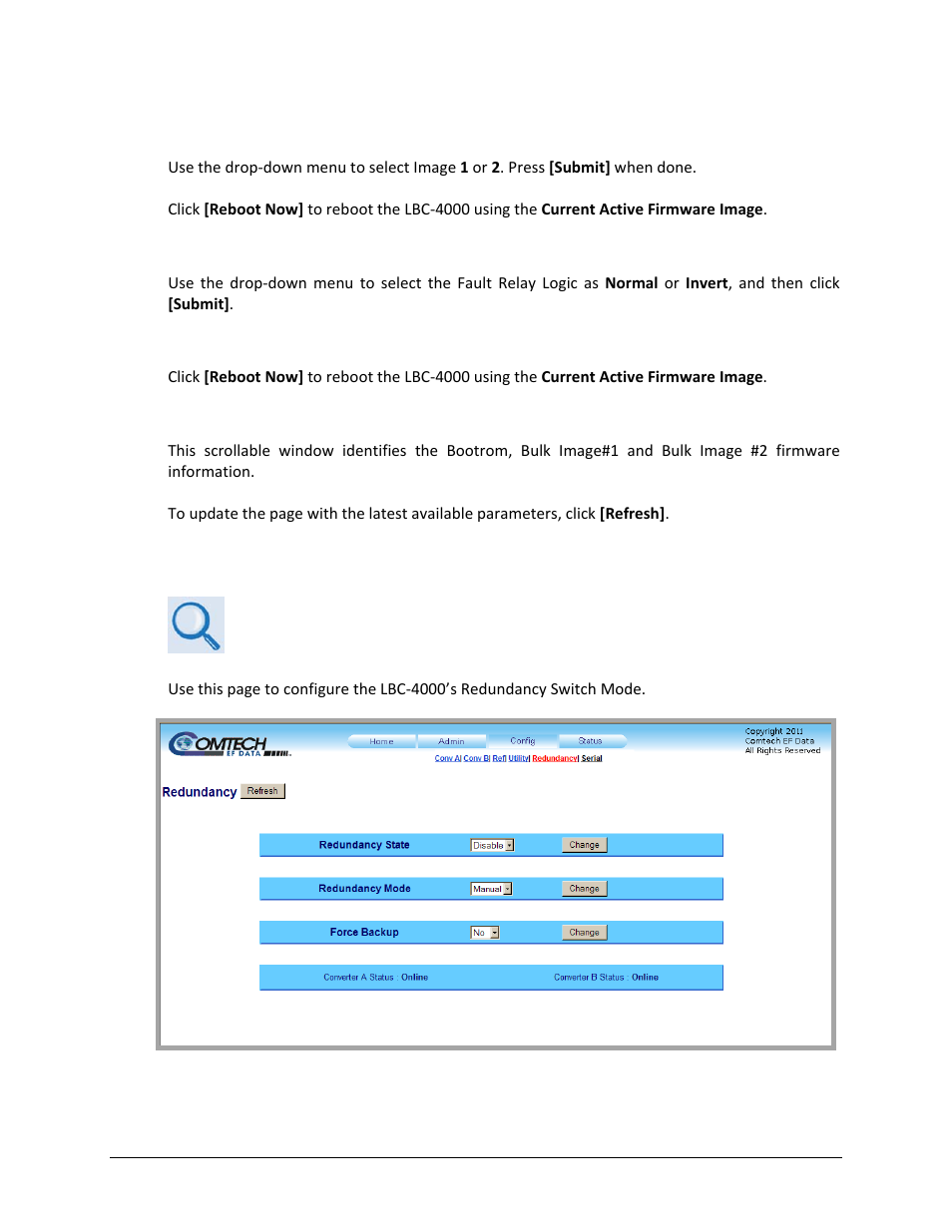 4 config | redundancy | Comtech EF Data LBC-4000 User Manual | Page 98 / 142