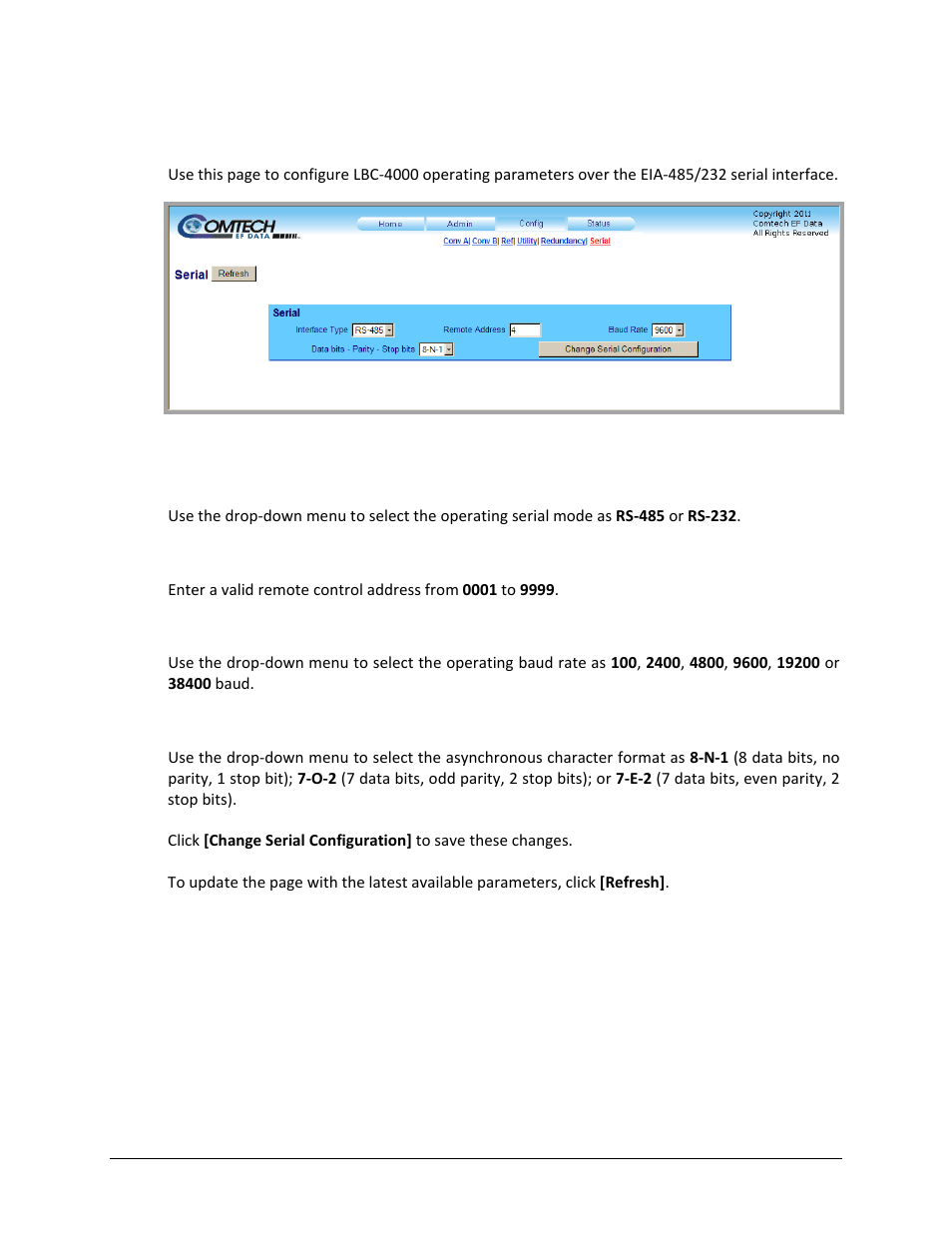 5 config | serial | Comtech EF Data LBC-4000 User Manual | Page 99 / 142