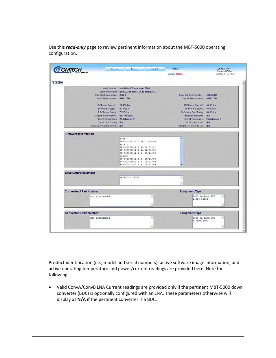 2 status | status | Comtech EF Data MBT-5000 User Manual | Page 100 / 140