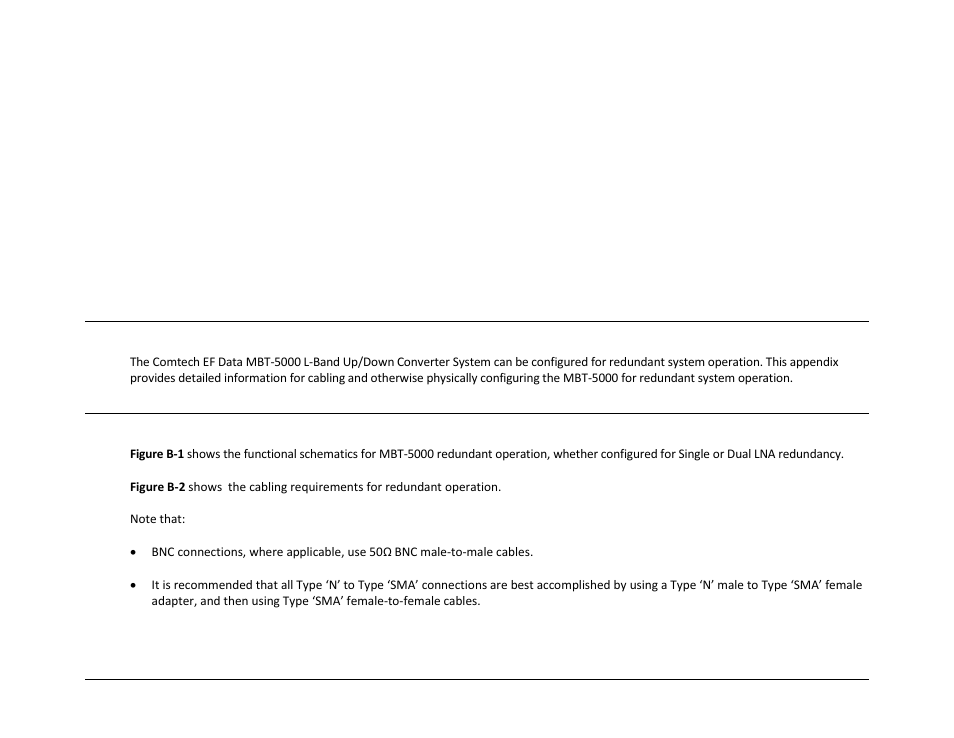 Appendix b. mbt-5000 redundancy operation, B.1 overview, B.2 configuration | Comtech EF Data MBT-5000 User Manual | Page 135 / 140