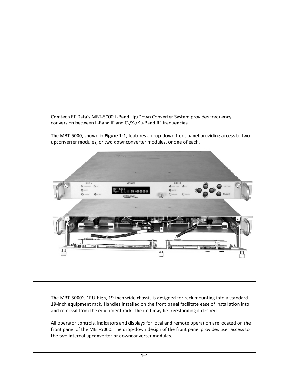 Chapter 1. introduction, 1 overview, 2 functional description | Comtech EF Data MBT-5000 User Manual | Page 19 / 140