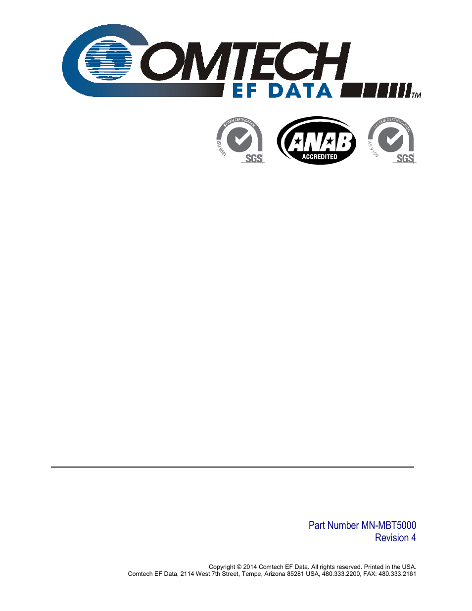 Inside cover, Mbt-5000 | Comtech EF Data MBT-5000 User Manual | Page 3 / 140