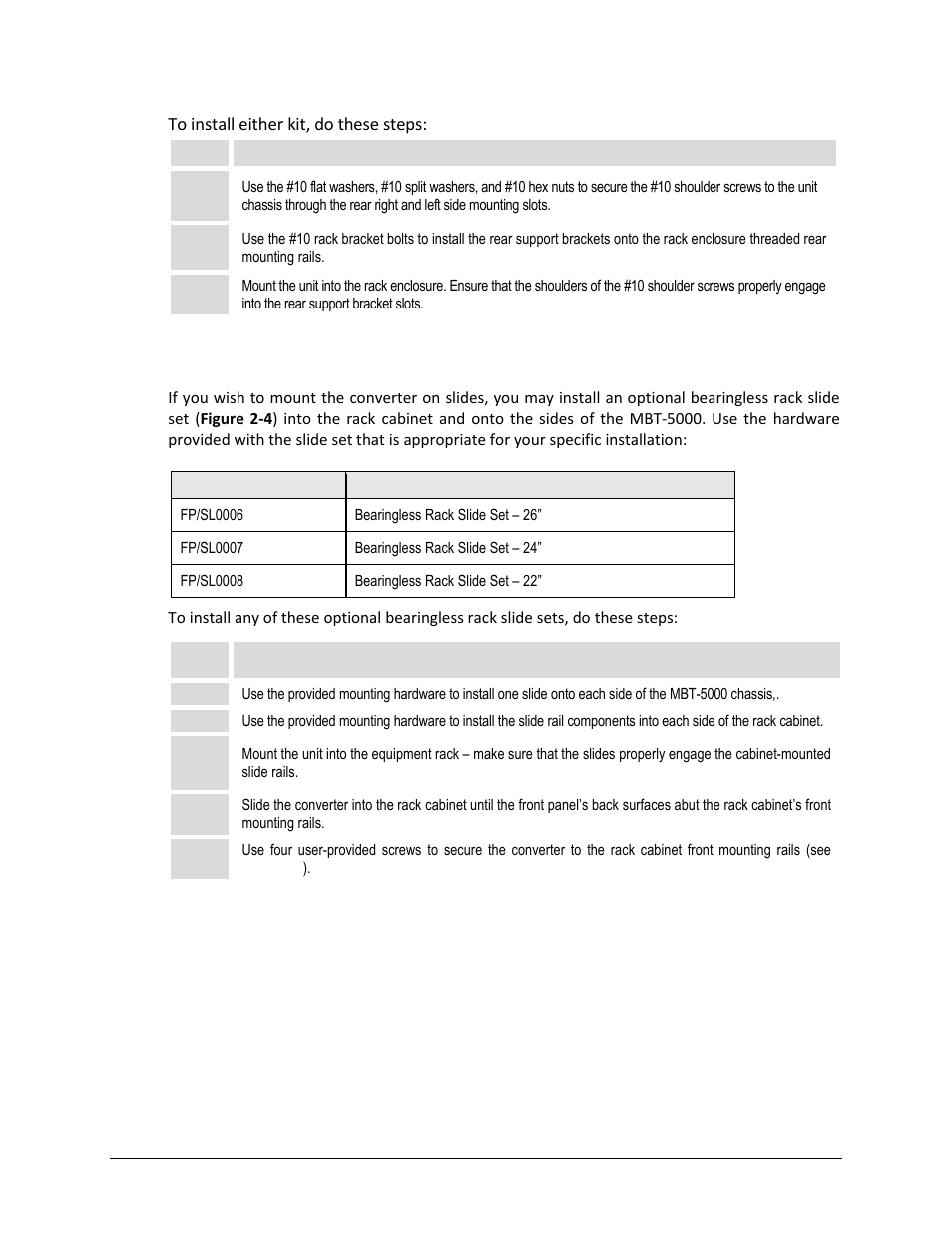 2 install the optional bearingless rack slide set | Comtech EF Data MBT-5000 User Manual | Page 31 / 140