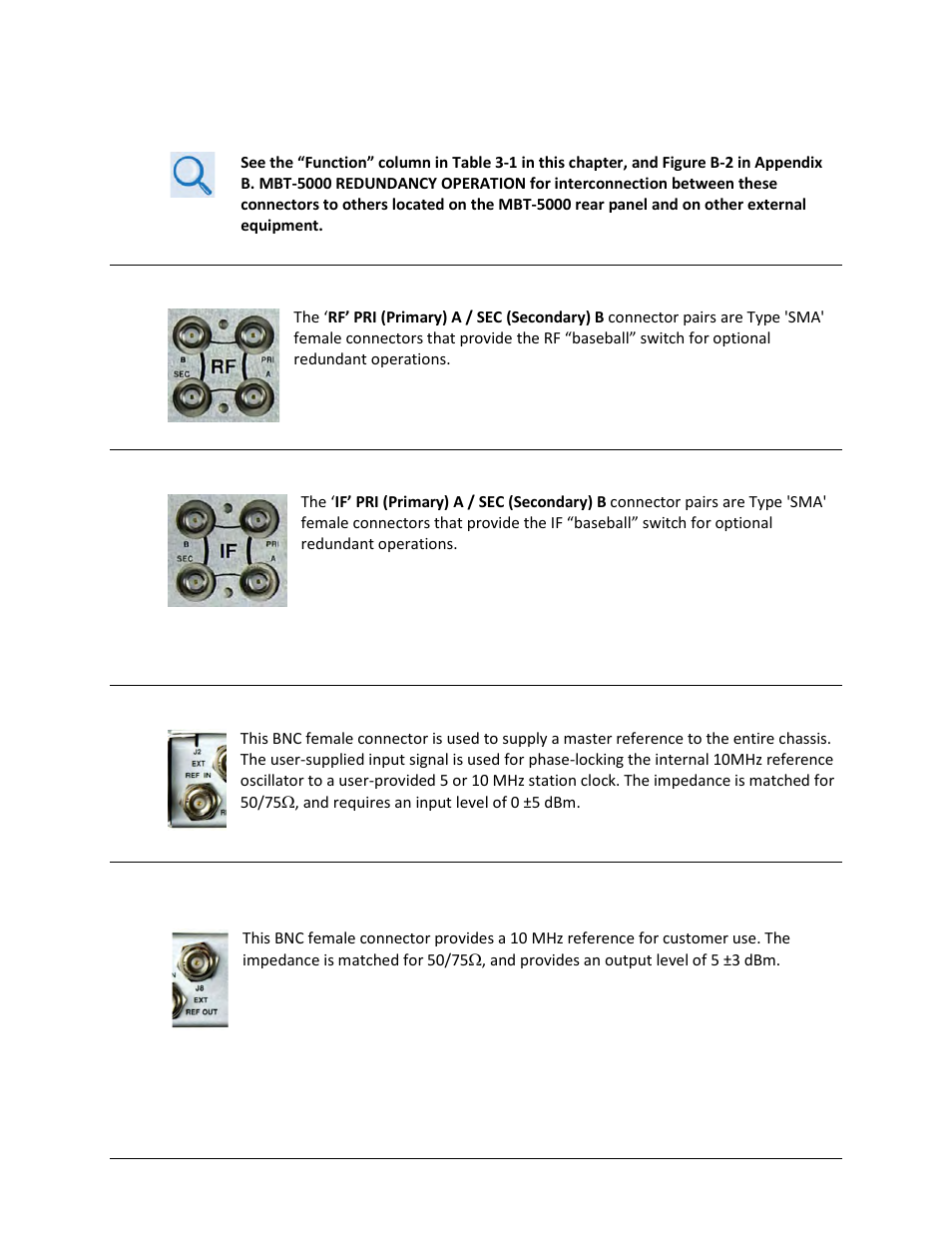 2 optional redundancy groups, 1 optional ‘rf’ connectors (type ‘sma’ female), 2 optional ‘if’ connectors (type ‘sma’ female) | 3 utility connector group | Comtech EF Data MBT-5000 User Manual | Page 39 / 140