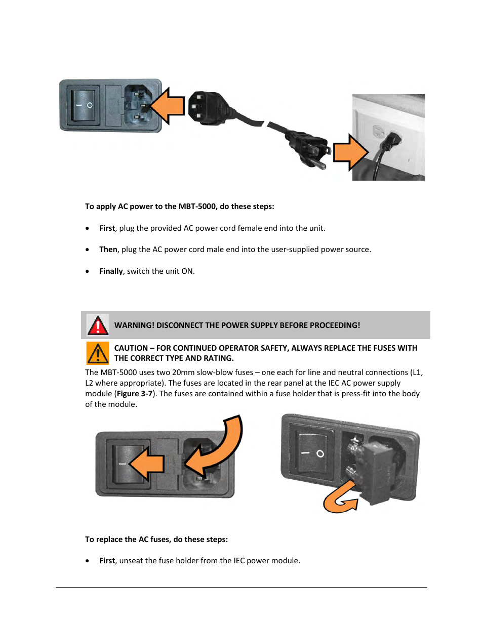 1 standard 90-260v ac operation – apply power | Comtech EF Data MBT-5000 User Manual | Page 43 / 140