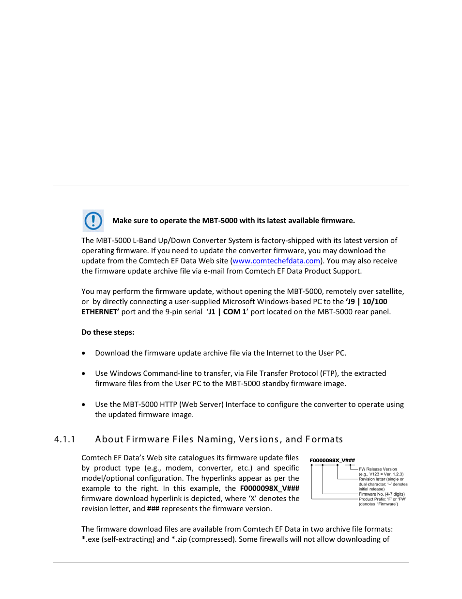 Chapter 4. upgrading firmware, 1 overview | Comtech EF Data MBT-5000 User Manual | Page 47 / 140
