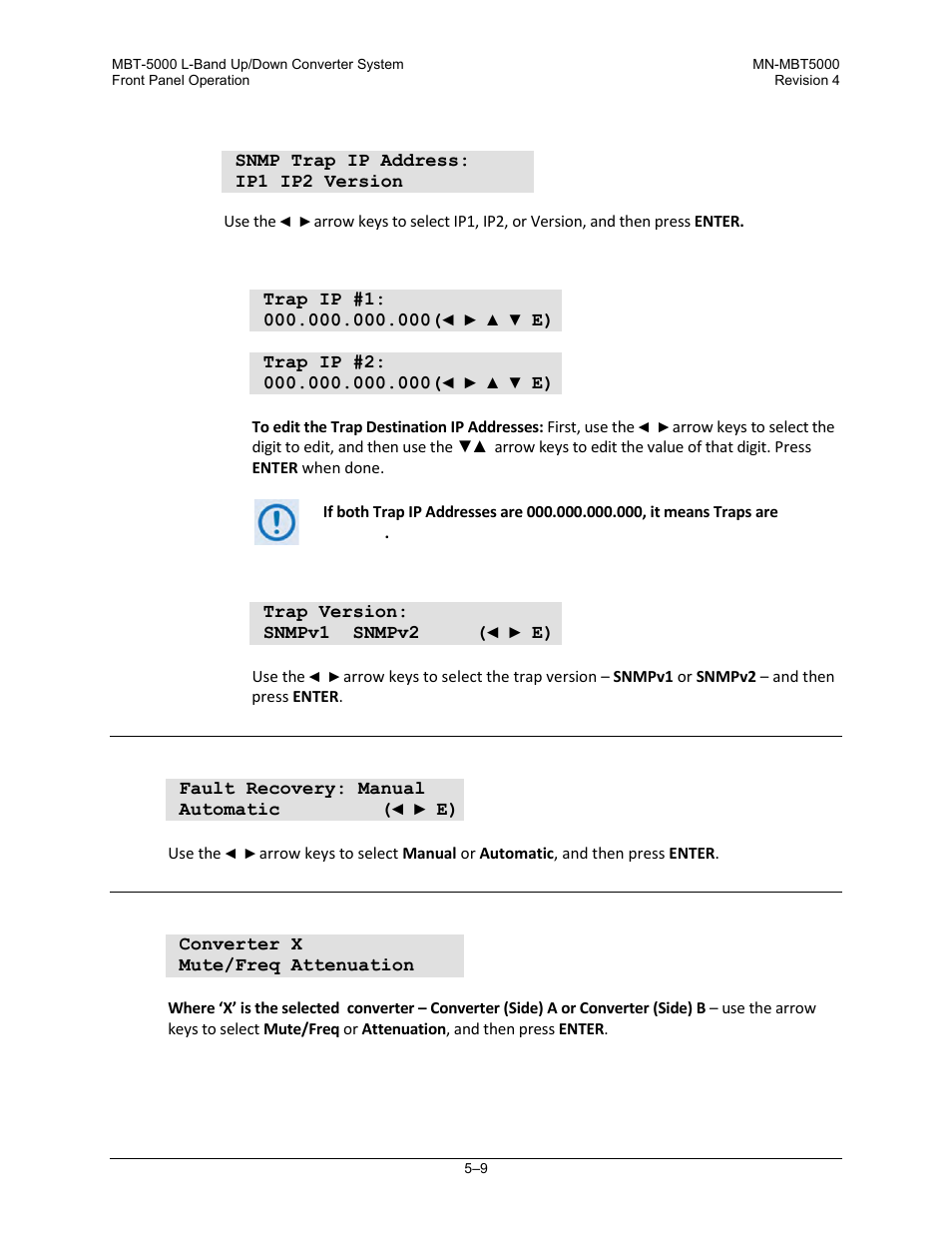 2 config: fltrec (fault recovery) menu | Comtech EF Data MBT-5000 User Manual | Page 65 / 140